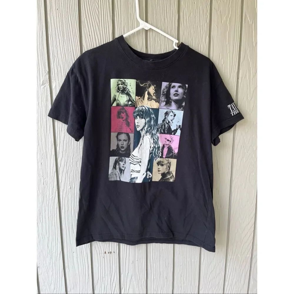 Official Taylor Swift The Eras Tour Collage Graphic T Shirt Black Med NWOT